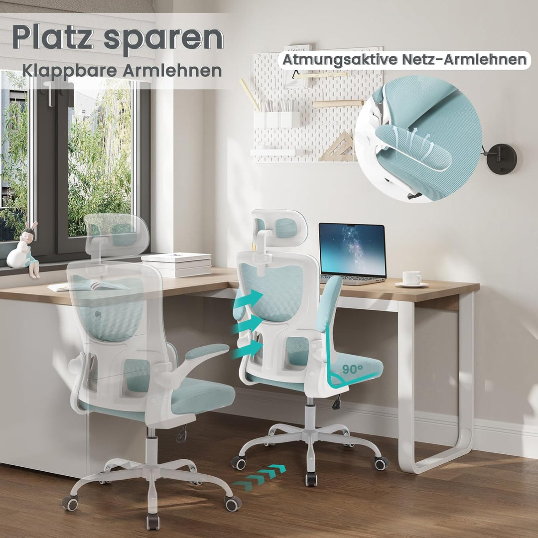 WOLTU Bürostuhl ergonomisch, Schreibtischstuhl Netzstoff, Drehstuhl höhenverstellbar, Schaukelfunkti