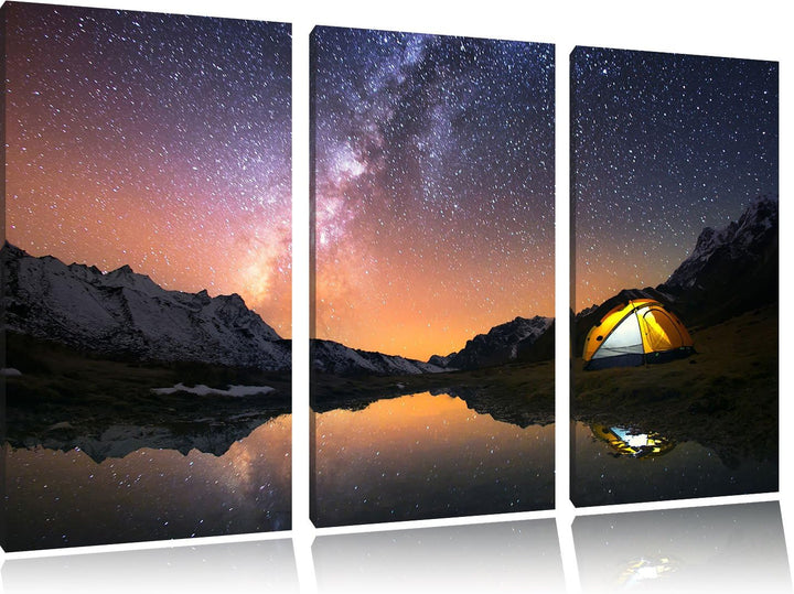 Pixxprint Zelten unter tausenden Sternen als Leinwandbild | Grösse: 3 Teilig (120x80) | Wandbild| Ku