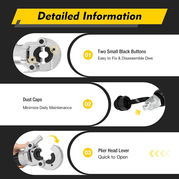 BJTDLLX Hydraulische Presszange Hydraulik Crimpzange V-T Kontur Radialpresse Kupferrohr 360° Verbund