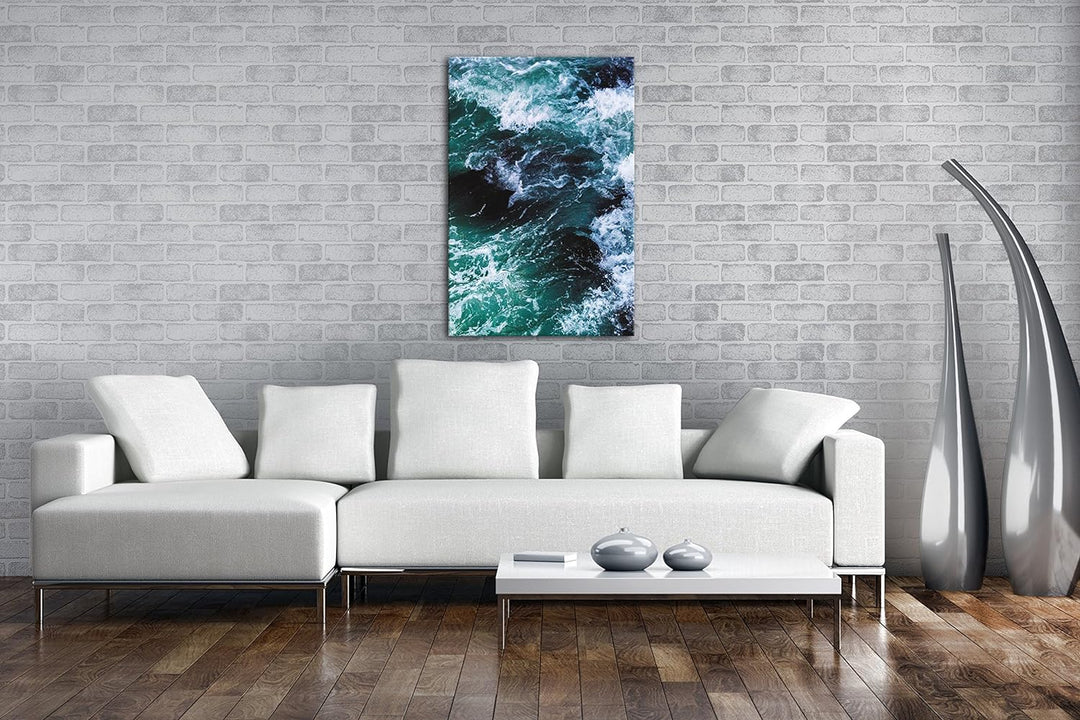 deyoli stürmische Wellen Format: 100x70 als Leinwand, Motiv fertig gerahmt auf Echtholzrahmen, Hochw