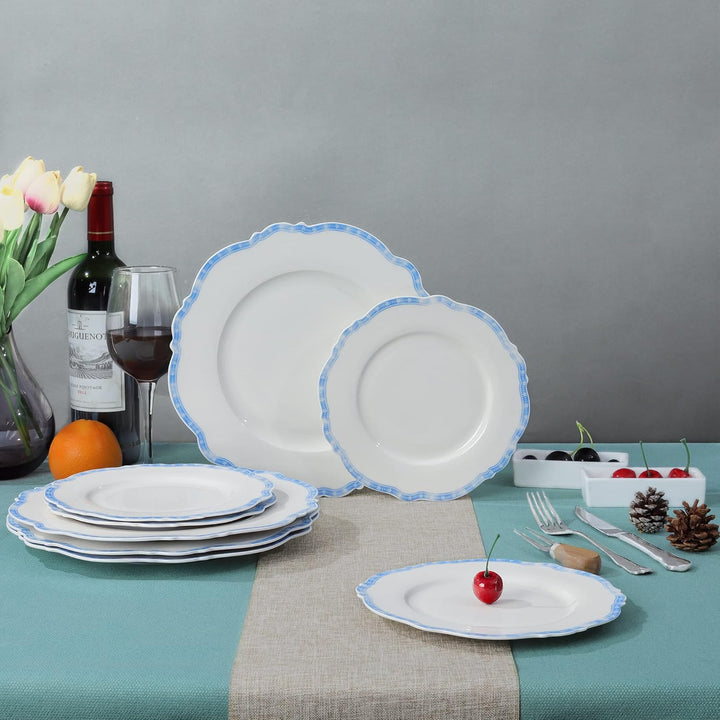 fanquare 4 Stück Dessertteller Set aus Porzellan, Pastateller mit Blau Stern Rand, Kuchenteller Früh