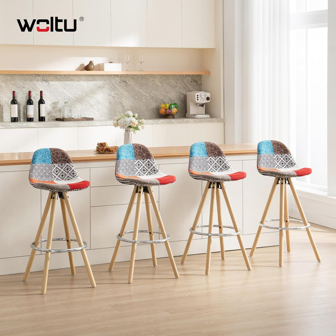 WOLTU® 2 x Barhocker 2er Set Barstuhl aus Leinen Holzgestell mit Lehne + Fussstütze Design Stuhl Küc