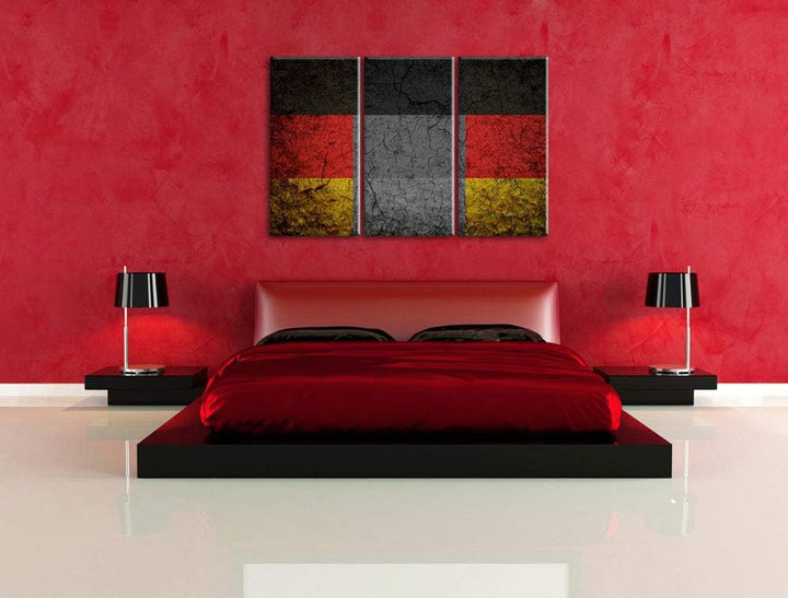 Fahne von Deutschland schwarz/weiss 3-Teiler Leinwandbild 120x80 Bild auf Leinwand, XXL riesige Bild