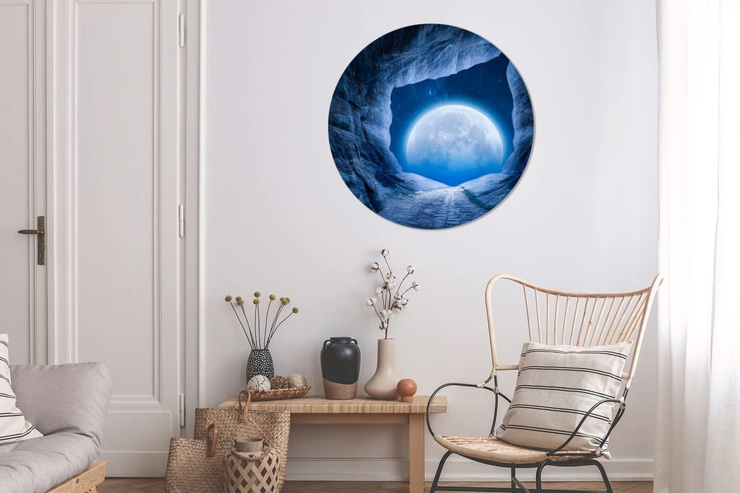 MuchoWow Wandbild Rund Wanddeko Deko Wohnzimmer Bilder 90x90 cm Höhle - Mond - Weltraum - Universum