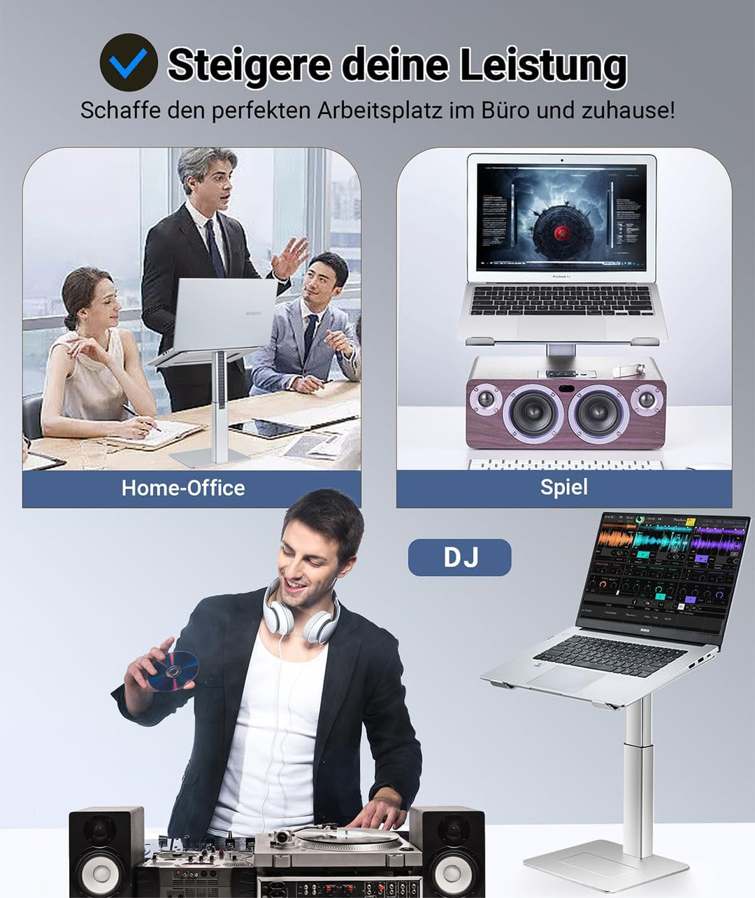 supamir Laptop Ständer Höhenverstellbar, Laptopständer für Schreibtisch, Stehen möglich, DJ Laptop S