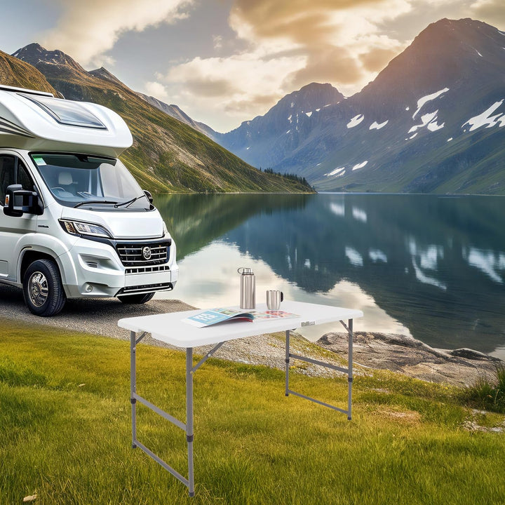 TRUTZHOLM Flohmarkttisch höhenverstellbar 120x60 cm zusammenklappbar mit Tragegriff wetterbeständig