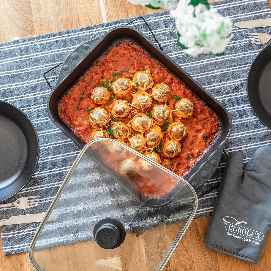 Eurolux Auflaufform Induktion 32 x 25 cm - Kleiner rechteckiger Aluguss Bräter mit Beschichtung