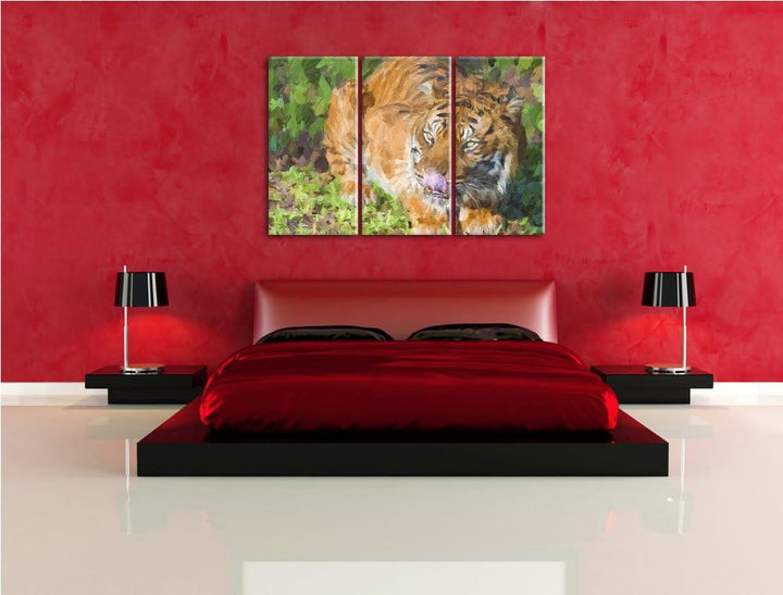 grosser Tiger Spezial 3-Teiler Leinwandbild 120x80 Bild auf Leinwand, XXL riesige Bilder fertig gera