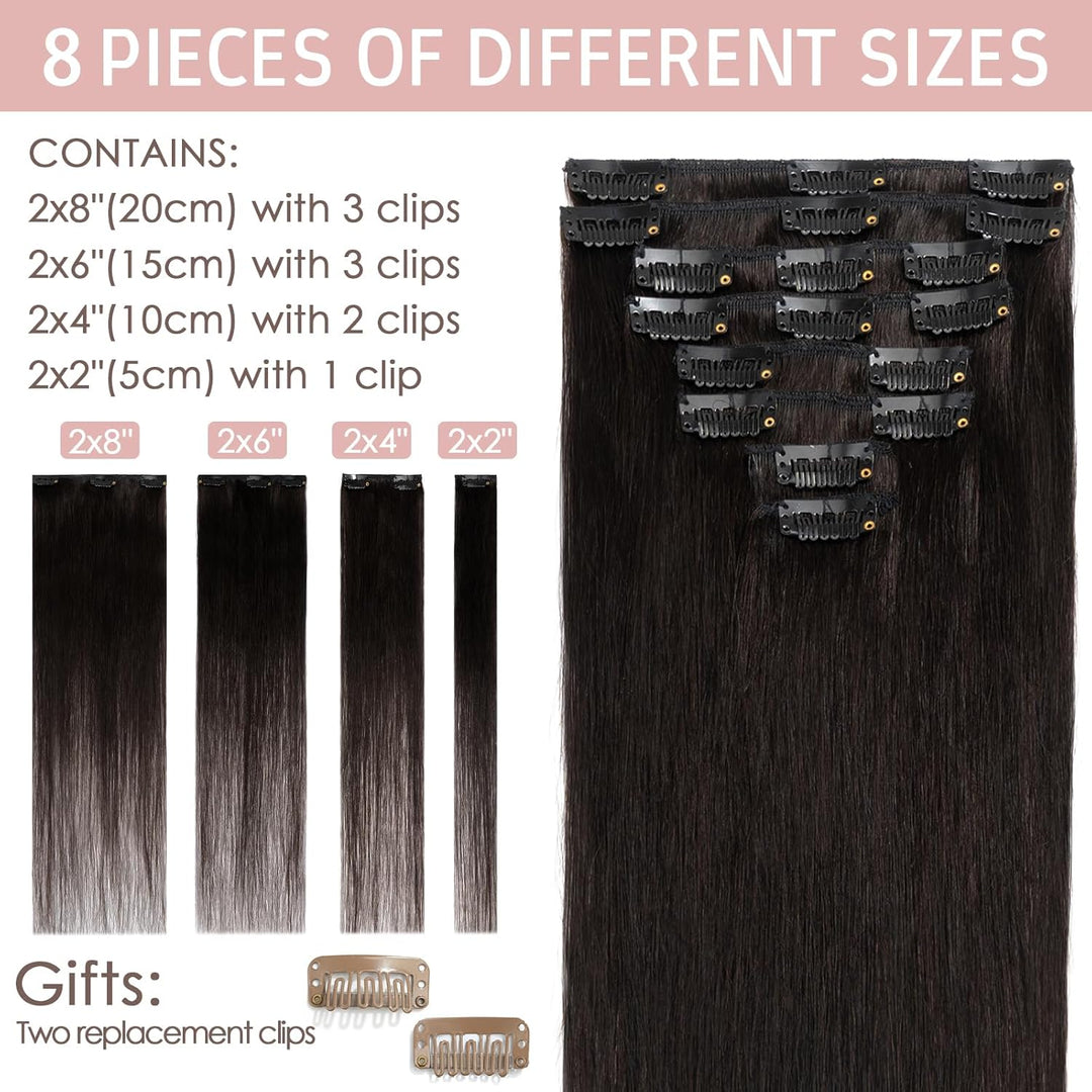 Silk-co Echthaar Clip In Extensions 8 Tressen 18 Clips 55g, Natural Schwarz Hair Extensions, Remy Ec