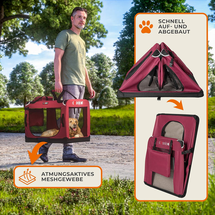 CADOCA® Hundebox XXL 90x60x66cm faltbar atmungsaktiv robust Hundetransportbox Transporttasche Hausti