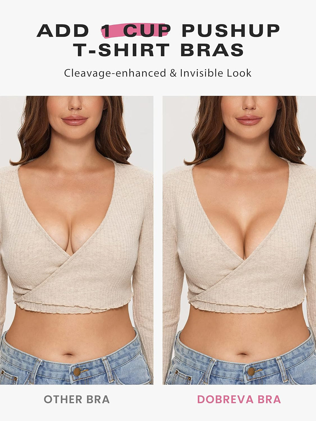DOBREVA BH Damen ohne Bügel Push Up BHS Soft T Shirt Gepolstert Bustier Nahtlose Sleep 85A Blush Bei