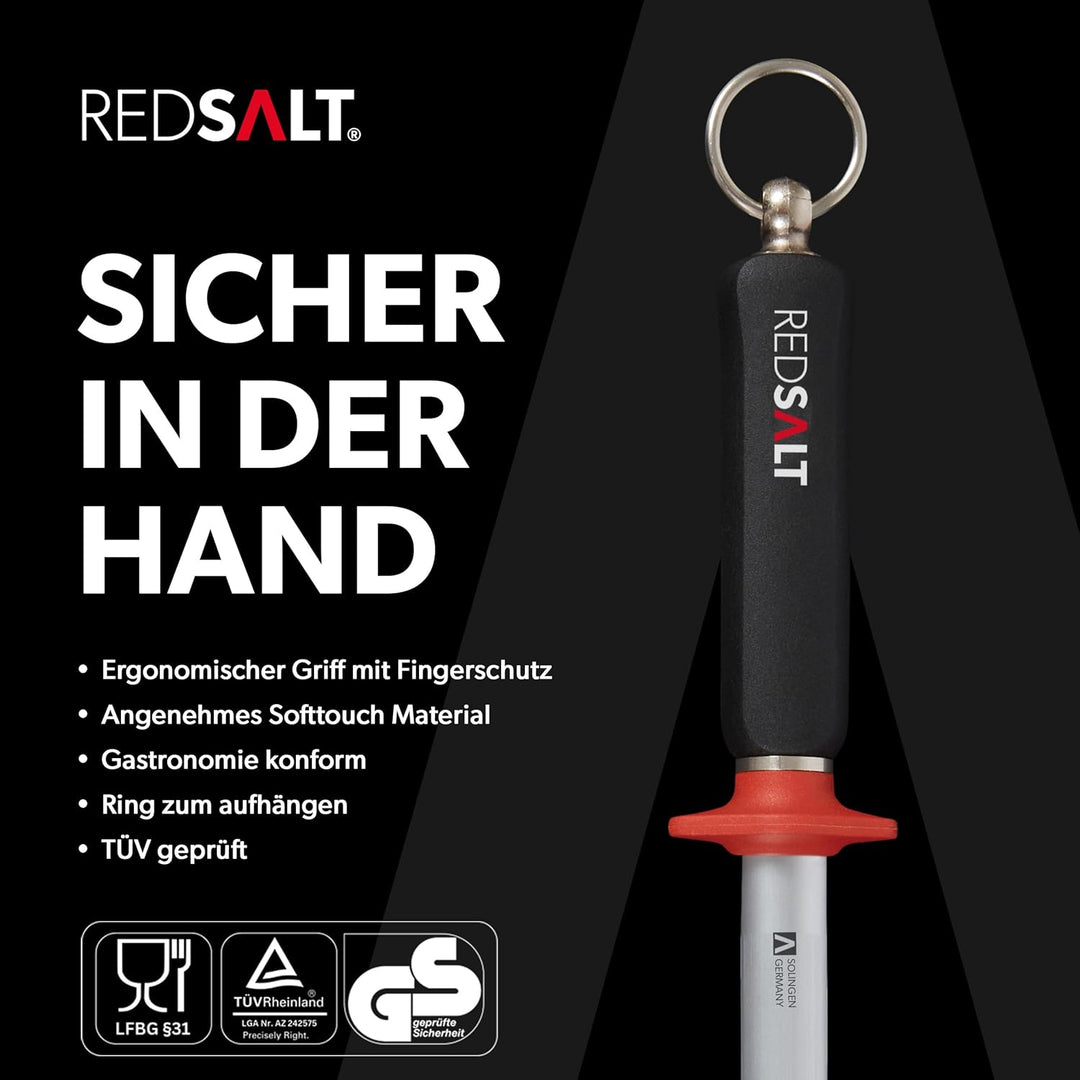 REDSALT® Premium Wetzstahl 30cm ovaler Microfein Saphirzug für hochwertige Messer | HRC 65 Chrom Van