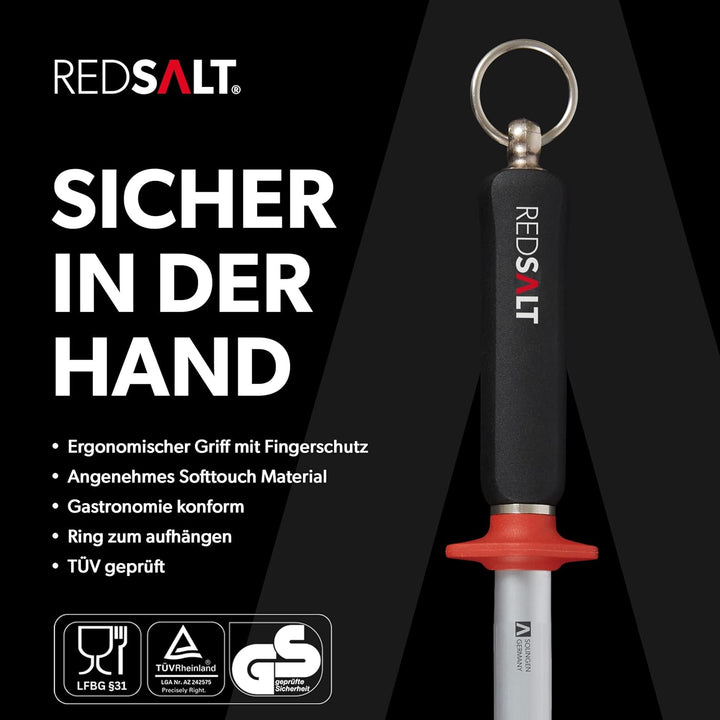 REDSALT® Premium Wetzstahl 30cm ovaler Microfein Saphirzug für hochwertige Messer | HRC 65 Chrom Van