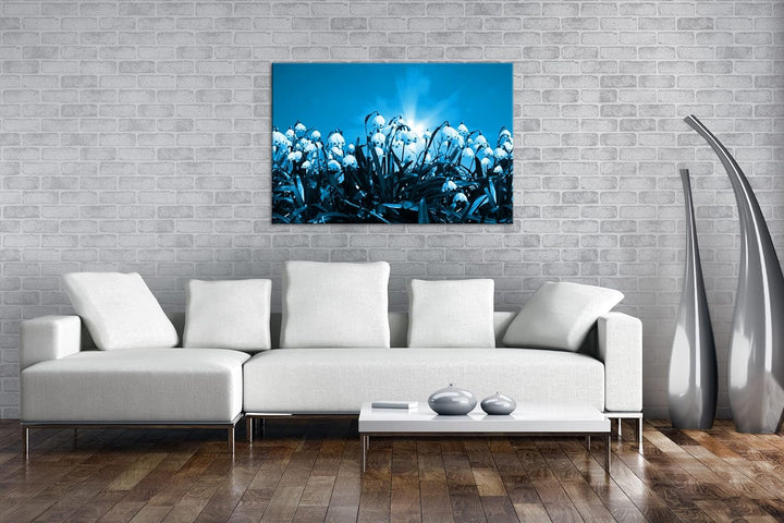 deyoli zauberhafte Schneeglöckchen Format: 80x60 Effekt: Monocrome Blau als Leinwand, Motiv fertig g