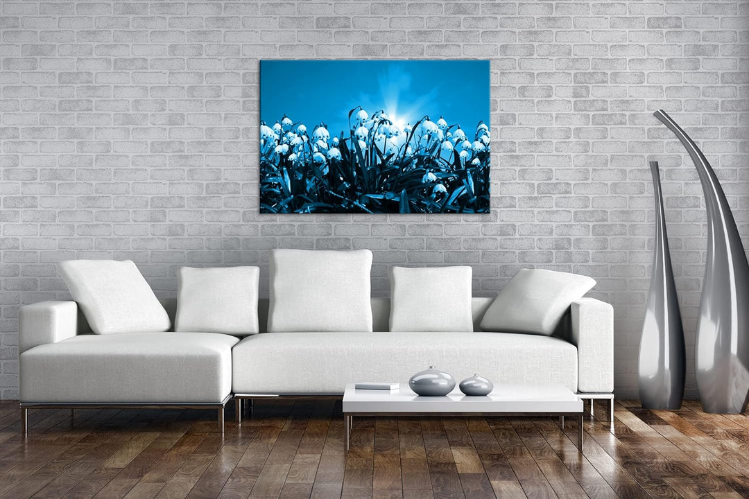 deyoli zauberhafte Schneeglöckchen Format: 80x60 Effekt: Monocrome Blau als Leinwand, Motiv fertig g