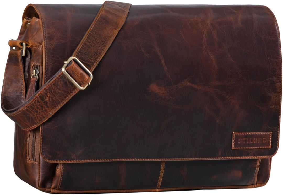 STILORD 'Rick' Schultertasche Leder für 15,6 Zoll Laptop Umhängetasche Aktentasche Bürotasche Unitas