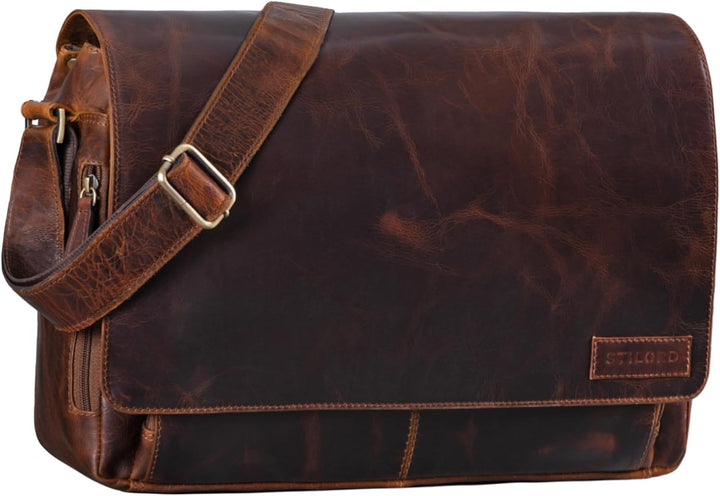 STILORD 'Rick' Schultertasche Leder für 15,6 Zoll Laptop Umhängetasche Aktentasche Bürotasche Unitas