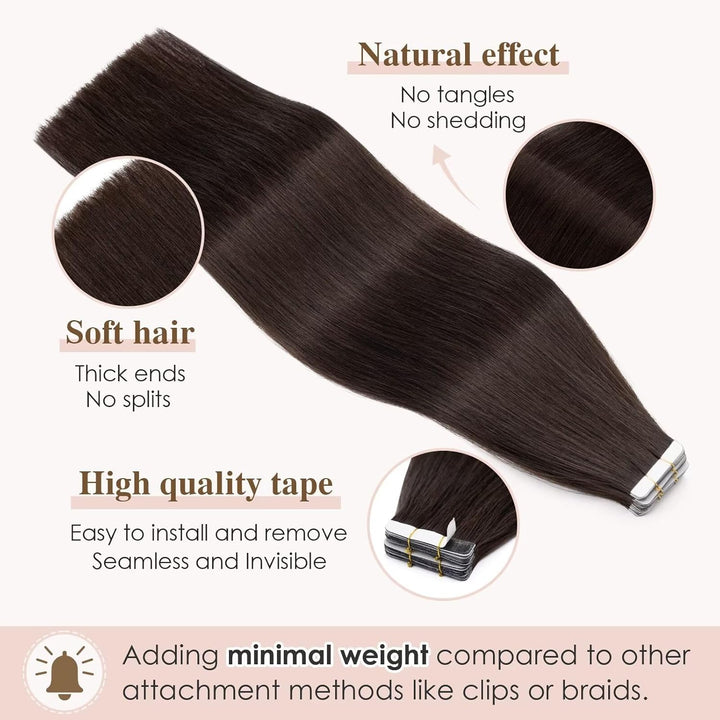 TESS Tape Extensions Echthaar Braun 40 Stück 45 cm Haarverlängerungen Remy Human Hair günstig 100 g