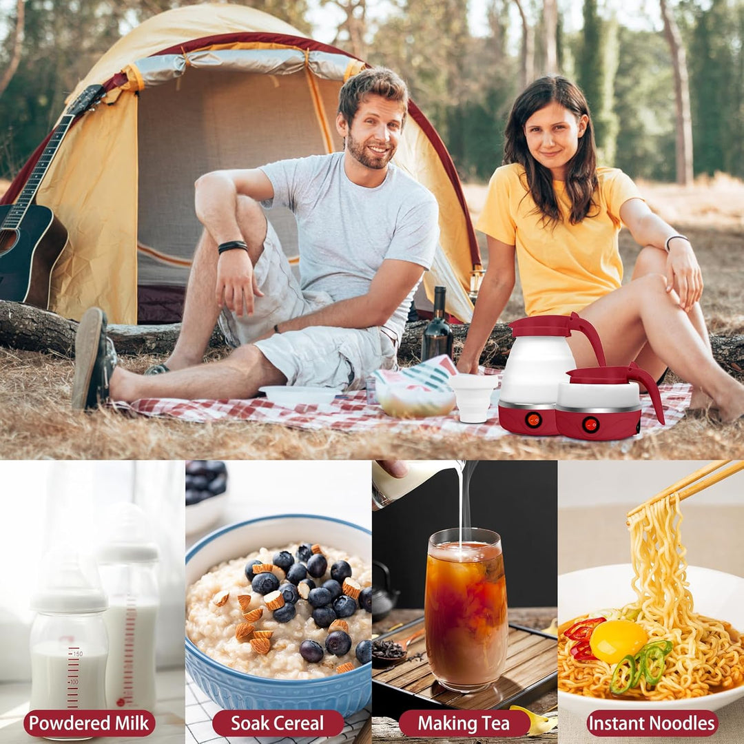RANJIMA Faltbarer Wasserkessel, 0,6 L Mini Wasserkocher Faltbar Silikon-Camping-Wasserkessel Tragbar
