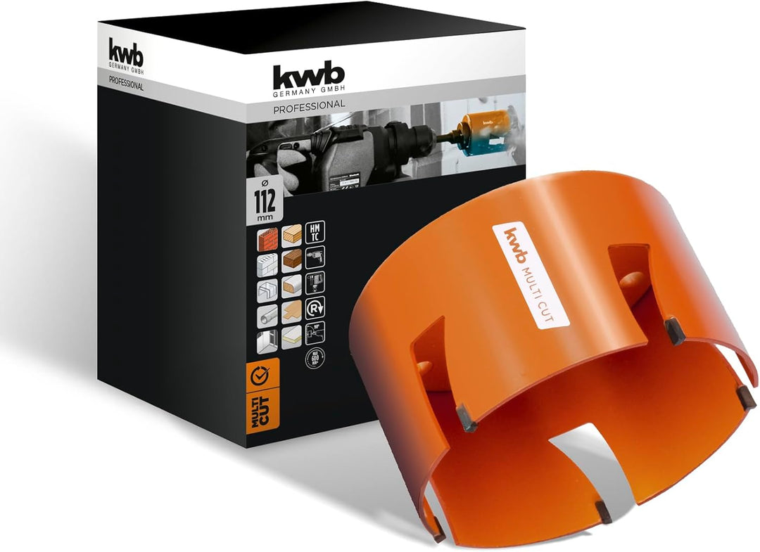 kwb Lochsäge Ø 112 mm mit hochtemperaturgelöteten, diamantgeschliffenen Zähnen, schneller Spanabfuhr
