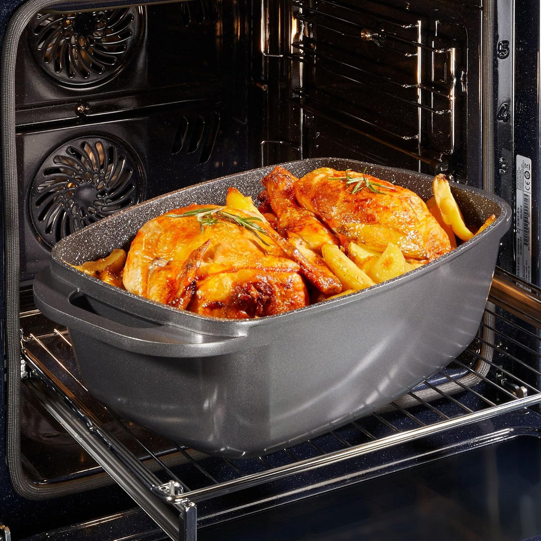 STONELINE Bräter Induktion 43 x 26 cm, 7,8 L, Bräter mit Deckel backofengeeignet, Deckel als Auflauf