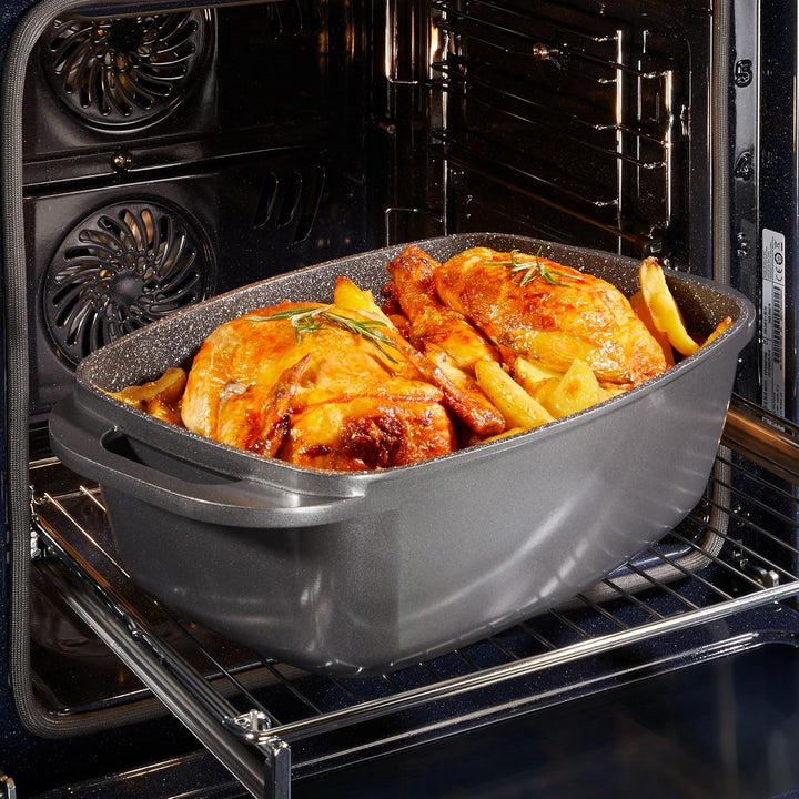 STONELINE Bräter Induktion 43 x 26 cm, 7,8 L, Bräter mit Deckel backofengeeignet, Deckel als Auflauf