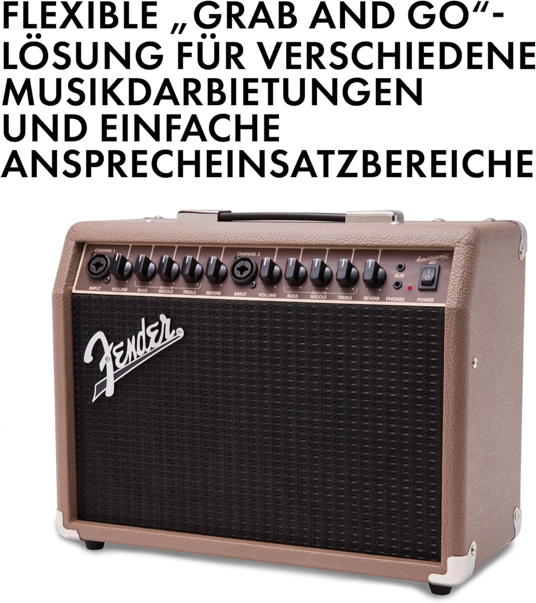 Fender Acoustasonic 40 – 40W Combo Verstärker – Geeignet für elektroakustische Gitarre & Mikrofon –
