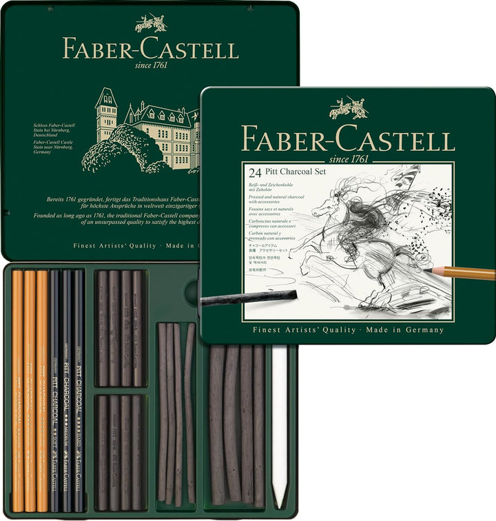 Faber-Castell 112978 - Pitt Kohle Set im Metalletui, 24-teilig