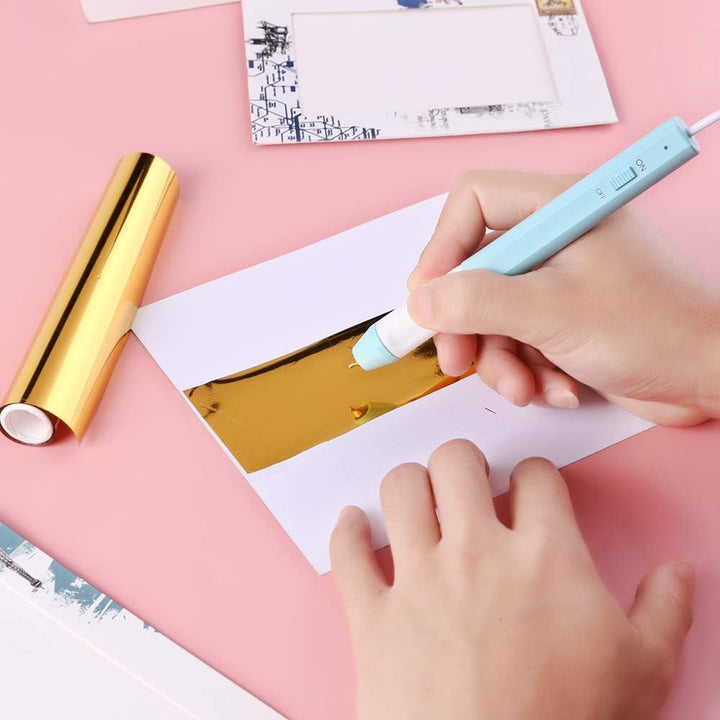 Heissfolienstift – Bastelwerkzeug mit Kalligraphie-Standardspitze 1,5 mm & goldener Glimmerfolien-Ro