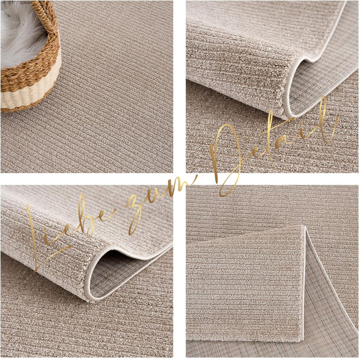 payé Teppich Wohnzimmer - Beige - 80x150cm - Meliert Muster - Einfarbig - Hoch Tief Effekt - Kurzflo