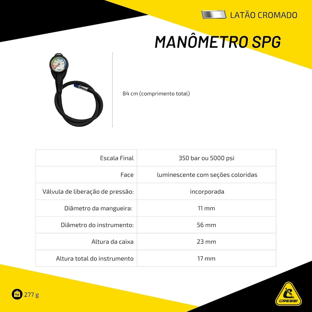 Cressi Pressure Gauge BAR or PSI - Tauchmanometer BAR oder PSI mit grossen, gut sichtbaren Ziffern,