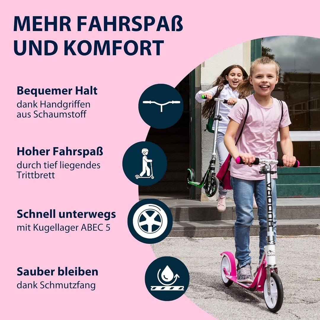 HUDORA BigWheel 205 Scooter - Stabiler Aluminium-Roller - Höhenjustierbarer & zusammenklappbarer Cit