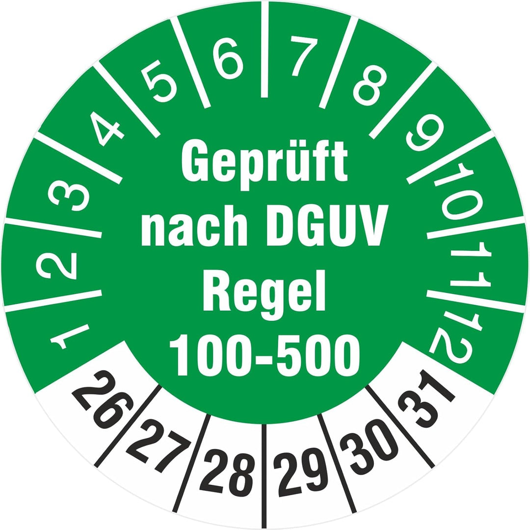 200 Prüfetiketten geprüft nach DGUV Regel 100-500 30mm Prüfplaketten 2022-27 Betreiben von Arbeitsmi