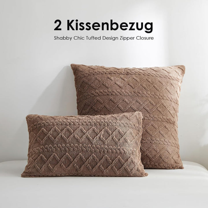 Freyamy Plüsch Bettwäsche 135x200 2teilig Warme,Romantisch Khaki Bettwäsche Getuftet Boho,Flauschig