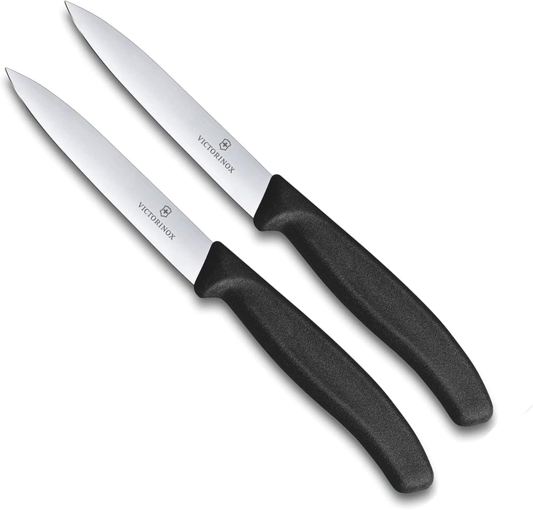 Victorinox 2-tlg Gemüsemesser Set Swiss Classic Schwarz – 10 cm ohne Wellenschliff – Tomatenmesser 2