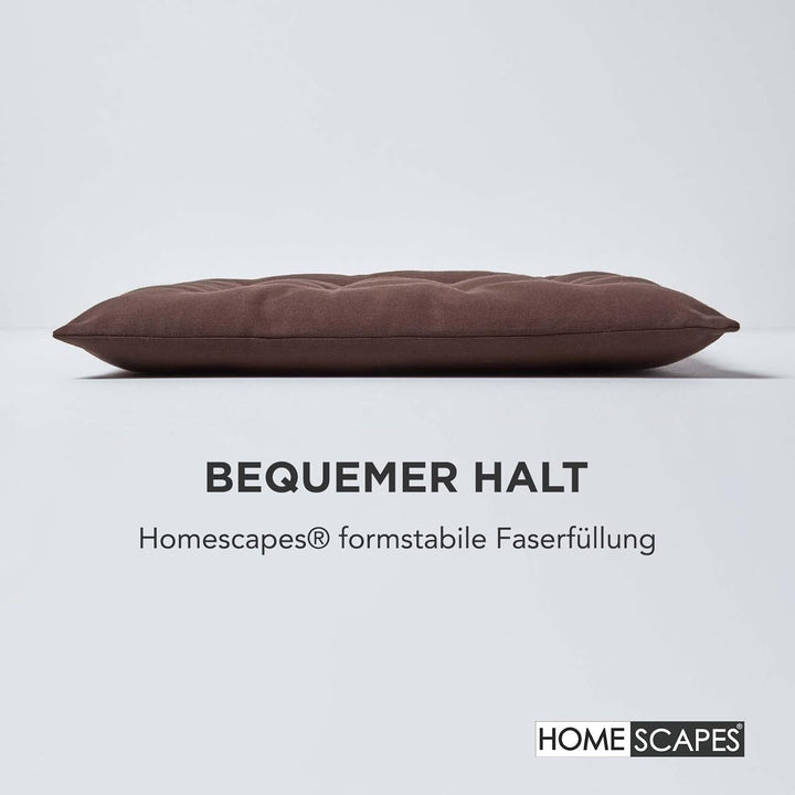 HOMESCAPES 4er Set Stuhlkissen 40 x 40 cm, braun, Sitzkissen mit Bändern und Knopfverschluss, einfar