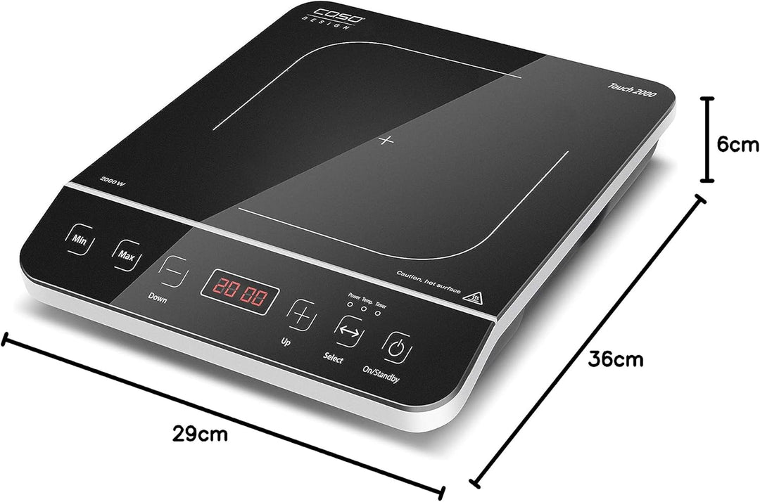 CASO Touch 2000 - Einzelinduktionskochfeld, 2000 Watt, automatische Topferkennung, 10 Temperaturstuf