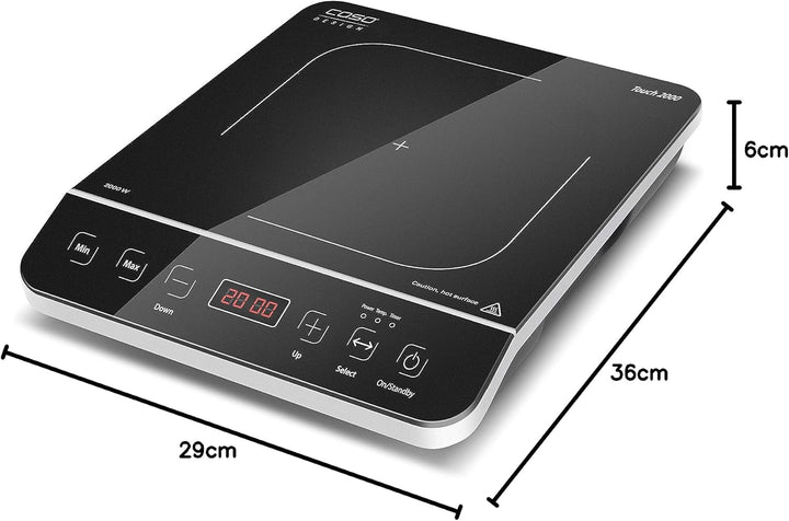 CASO Touch 2000 - Einzelinduktionskochfeld, 2000 Watt, automatische Topferkennung, 10 Temperaturstuf