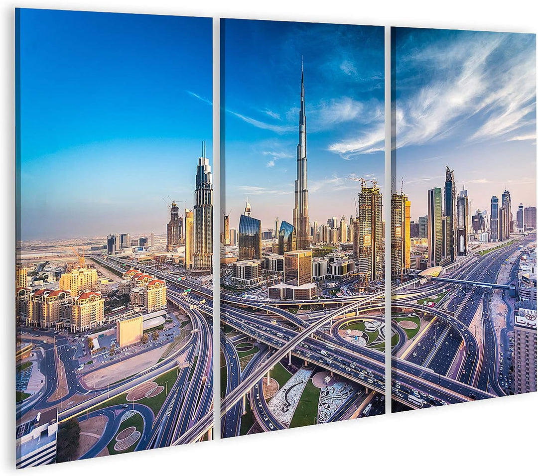 islandburner Bild auf Leinwand Dubai Skyline Schöne Stadt In Der Nähe Von Verkehrsreicher Autobahn B