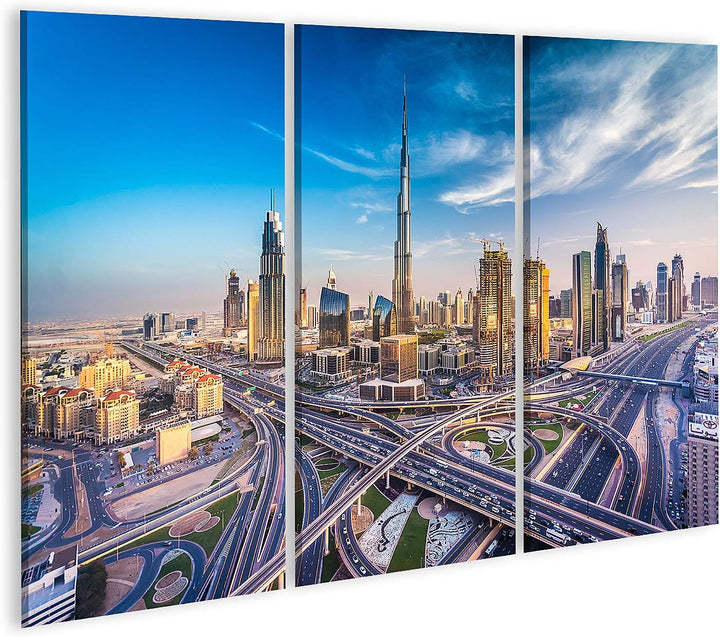islandburner Bild auf Leinwand Dubai Skyline Schöne Stadt In Der Nähe Von Verkehrsreicher Autobahn B