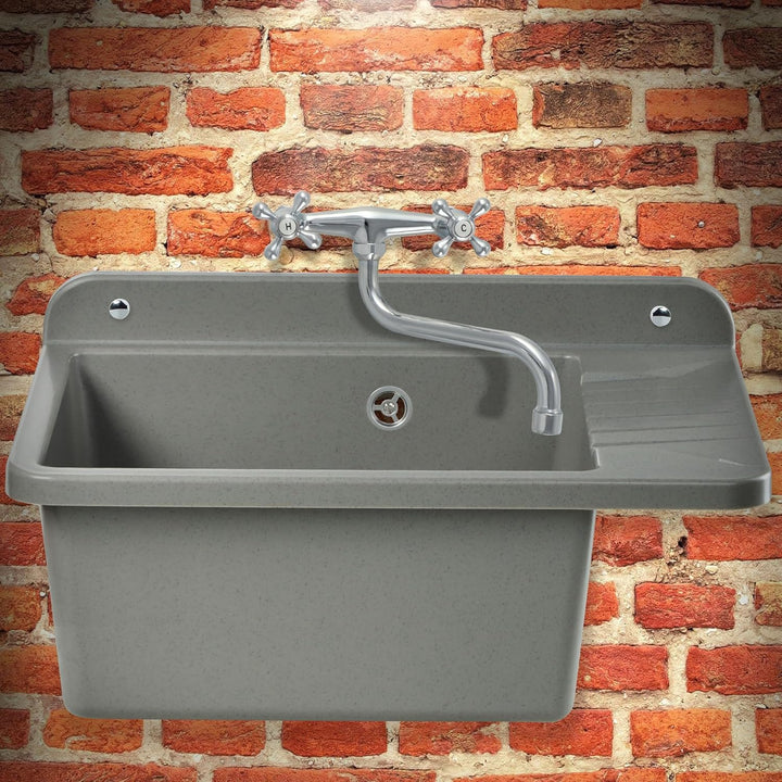 GOSPO Ausgussbecken aus Polypropylen, 50,5 x 34 x 26,5 cm, Haushaltsspülbecken, Spülbecken mit profe