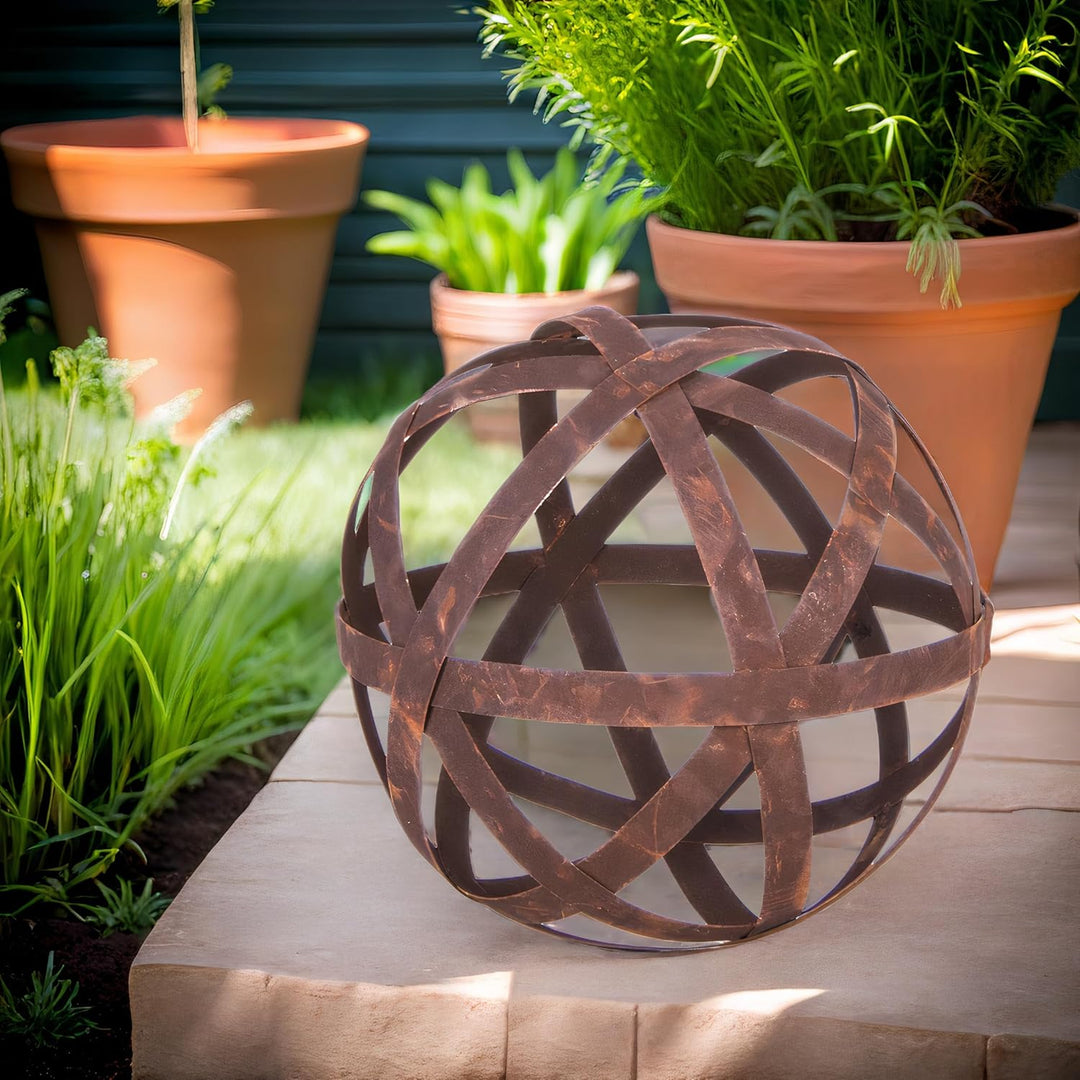 ecosoul Kugel Rostkugel Dekokugel verrostet Bänder Gartenkugel Metall Rost Deko Edelrost Verschieden