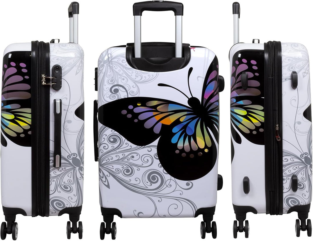 Trendyshop365 grosser Reisekoffer Hartschale 77 cm - Butterfly weiss Reisekoffer - Grösse L Butterfl