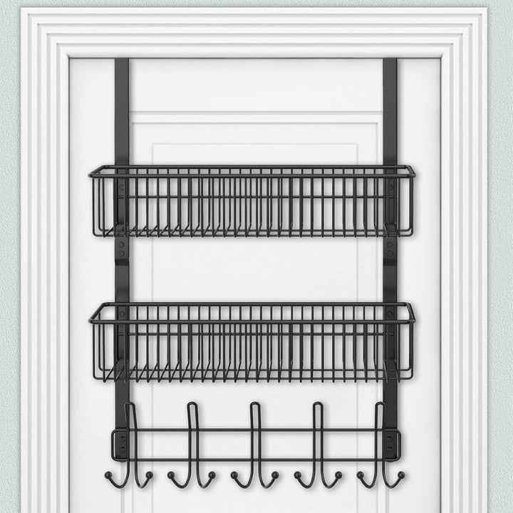 ENONCI Türhaken Zum Einhängen 15 Kleiderbügel Hakens mit 2 Mesh Korb über Tür Lagerung Rack, Kleider