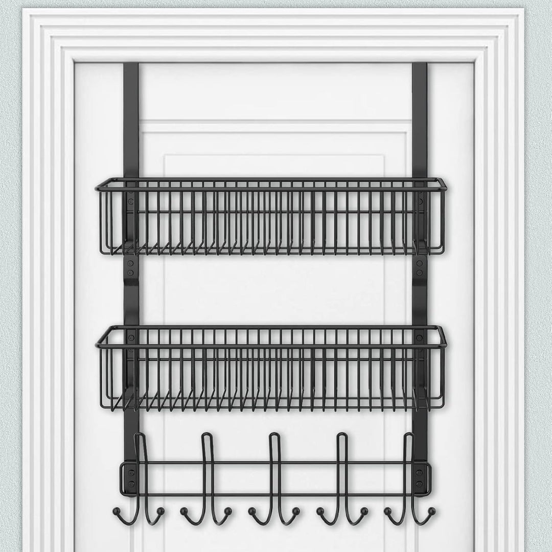 ENONCI Türhaken Zum Einhängen 15 Kleiderbügel Hakens mit 2 Mesh Korb über Tür Lagerung Rack, Kleider