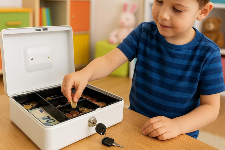 Geldkassette aus Metall - Weiss - 300 x 240 x 90 mm - Sicherer Aufbewahrungsort für Bargeld und Wert