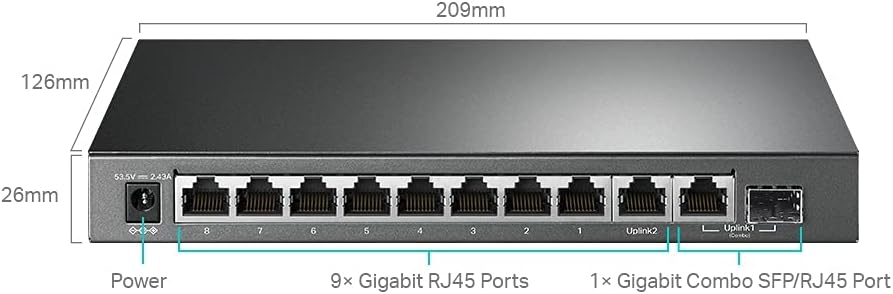 TP-Link TL-SG1210MPE Gigabit 10 Port Managed PoE Switch (8 Gigabit PoE+ Ports, 1* Gigabit SFP Port,