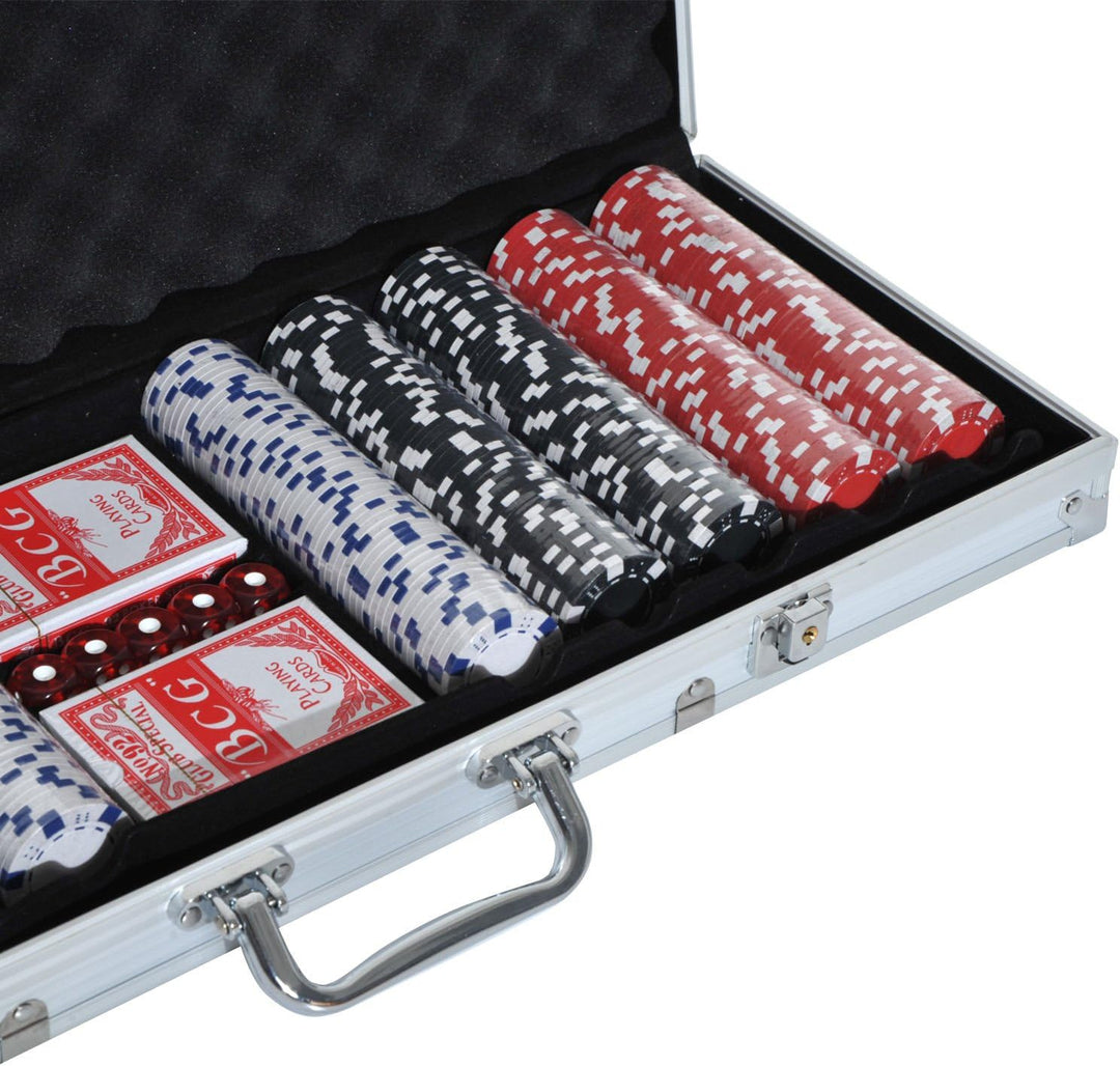 HOMCOM Pokerkoffer Pokerset 500 Pokerchips 2xKartenspiel 5xWürfel 1xAlukoffer Poker Set Jetons Koffe