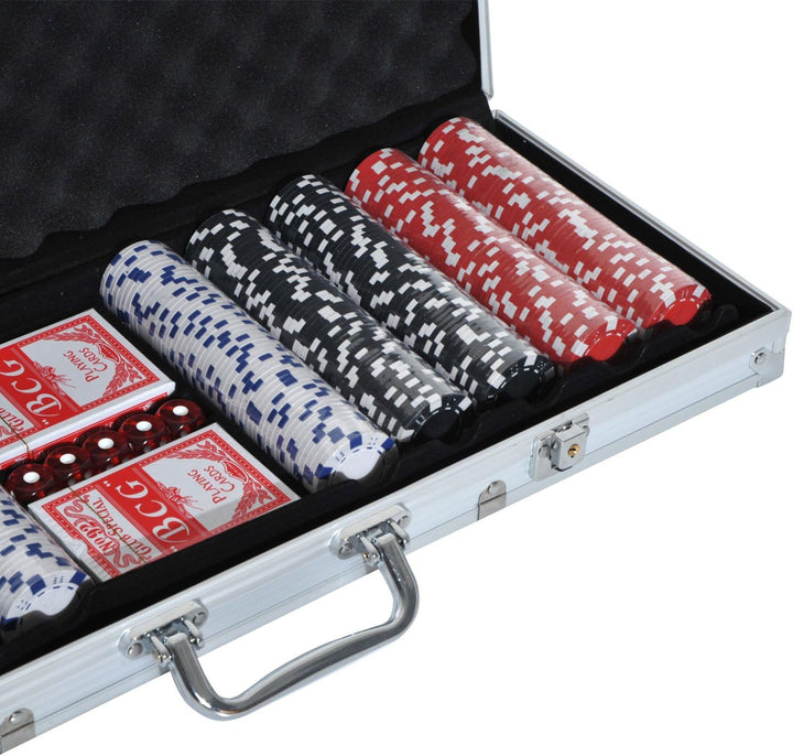 HOMCOM Pokerkoffer Pokerset 500 Pokerchips 2xKartenspiel 5xWürfel 1xAlukoffer Poker Set Jetons Koffe