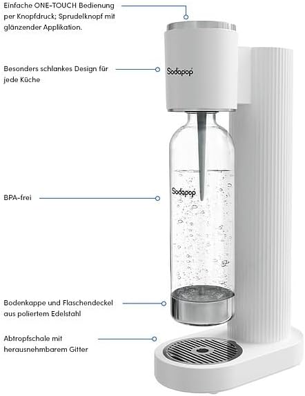 Sodapop Wassersprudler Cooper weiss inkl. 1x PET-Flasche, Stylisch und platzsparend, Höhe 44,9 cm, C